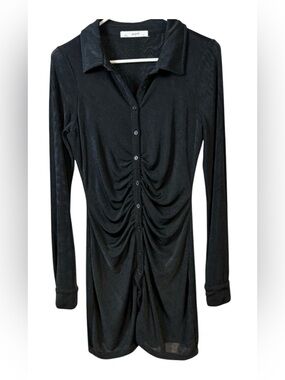 Supre Black Long Sleeved Ruched Button Front Stretch Body Con Mini Dress size S